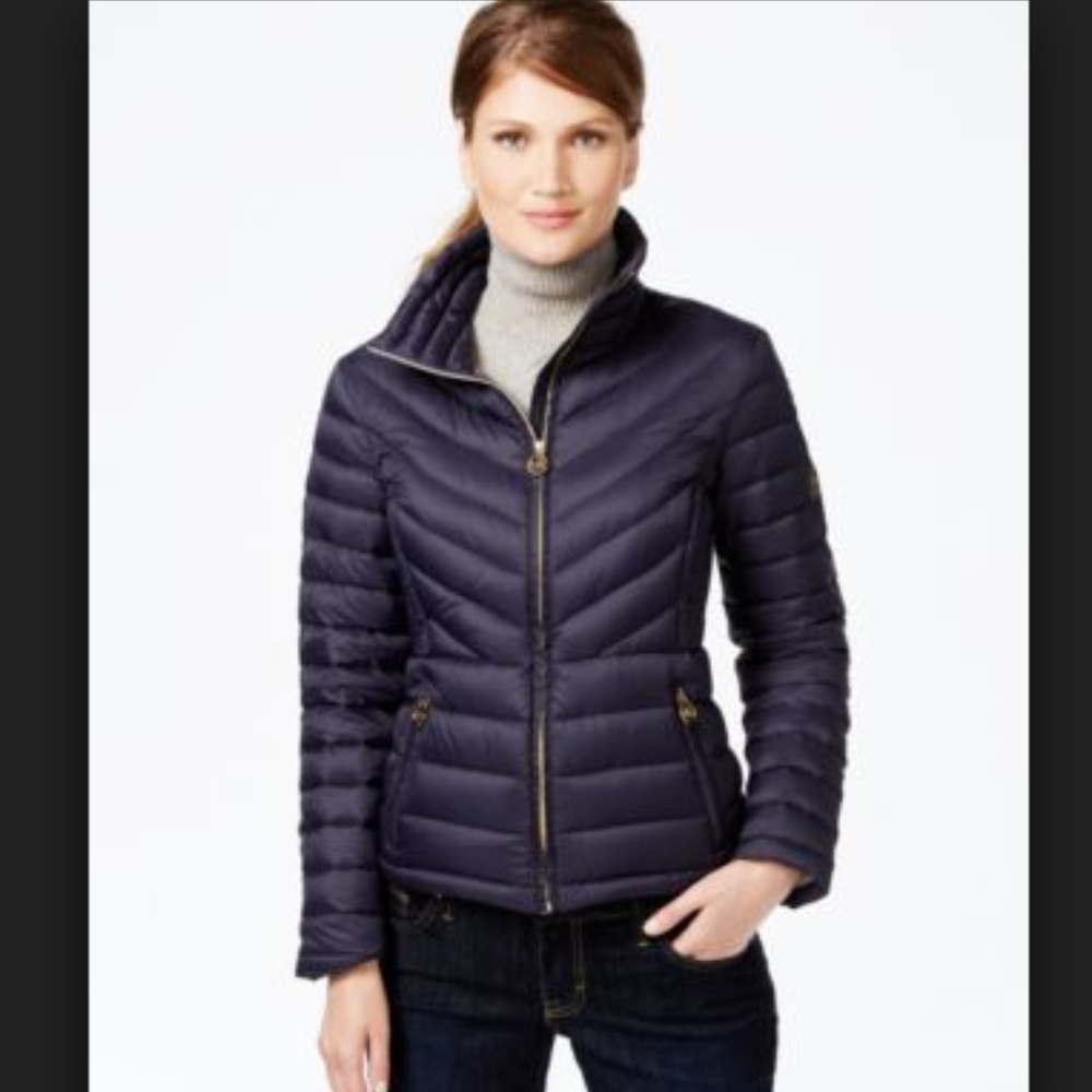 Michael Kors Navy Blue Packable Down Puffer Coat